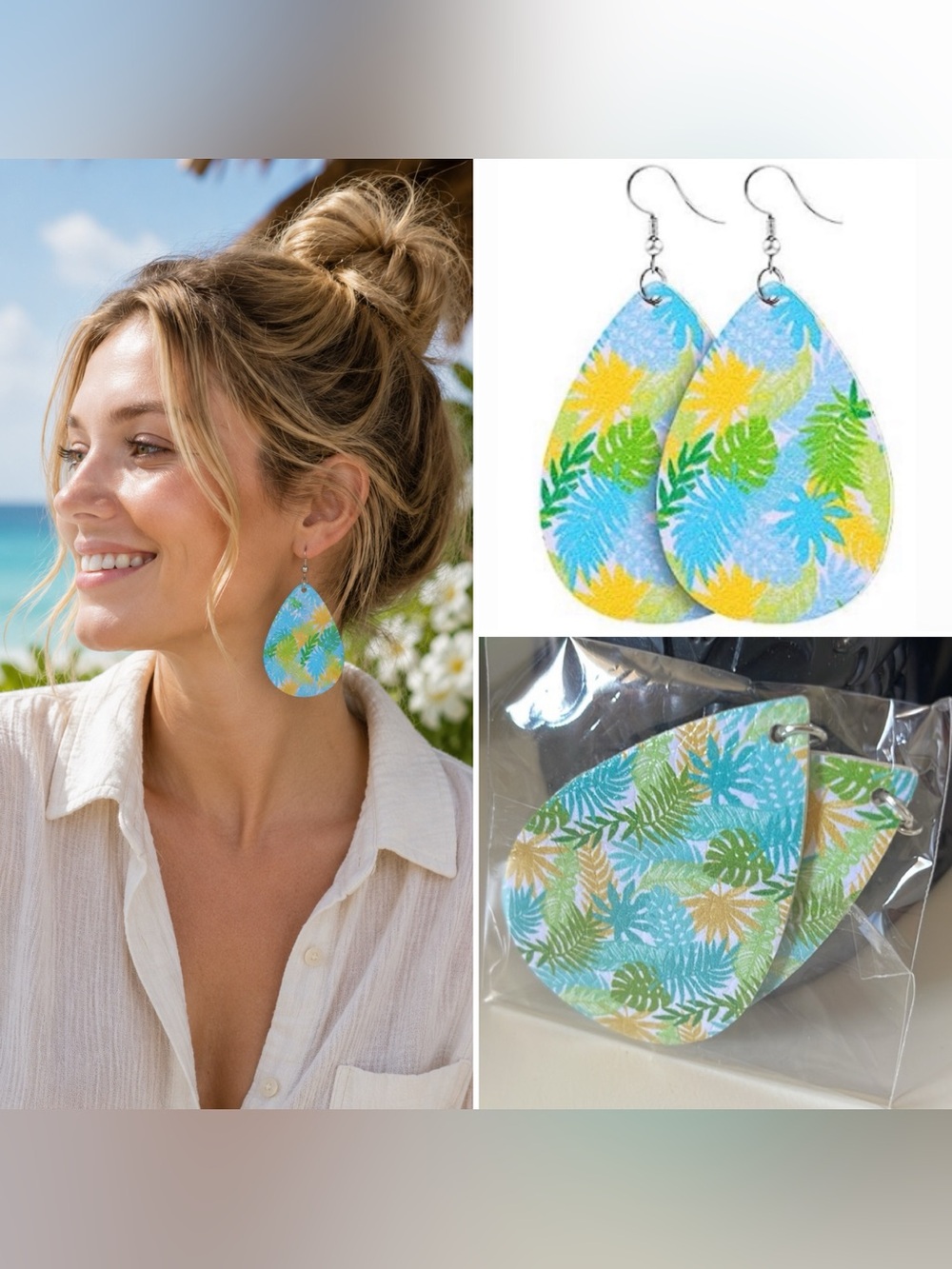 3/$15 Floral Tropical Faux Leather Vegan Leather Earrings Spring Summer Earrings